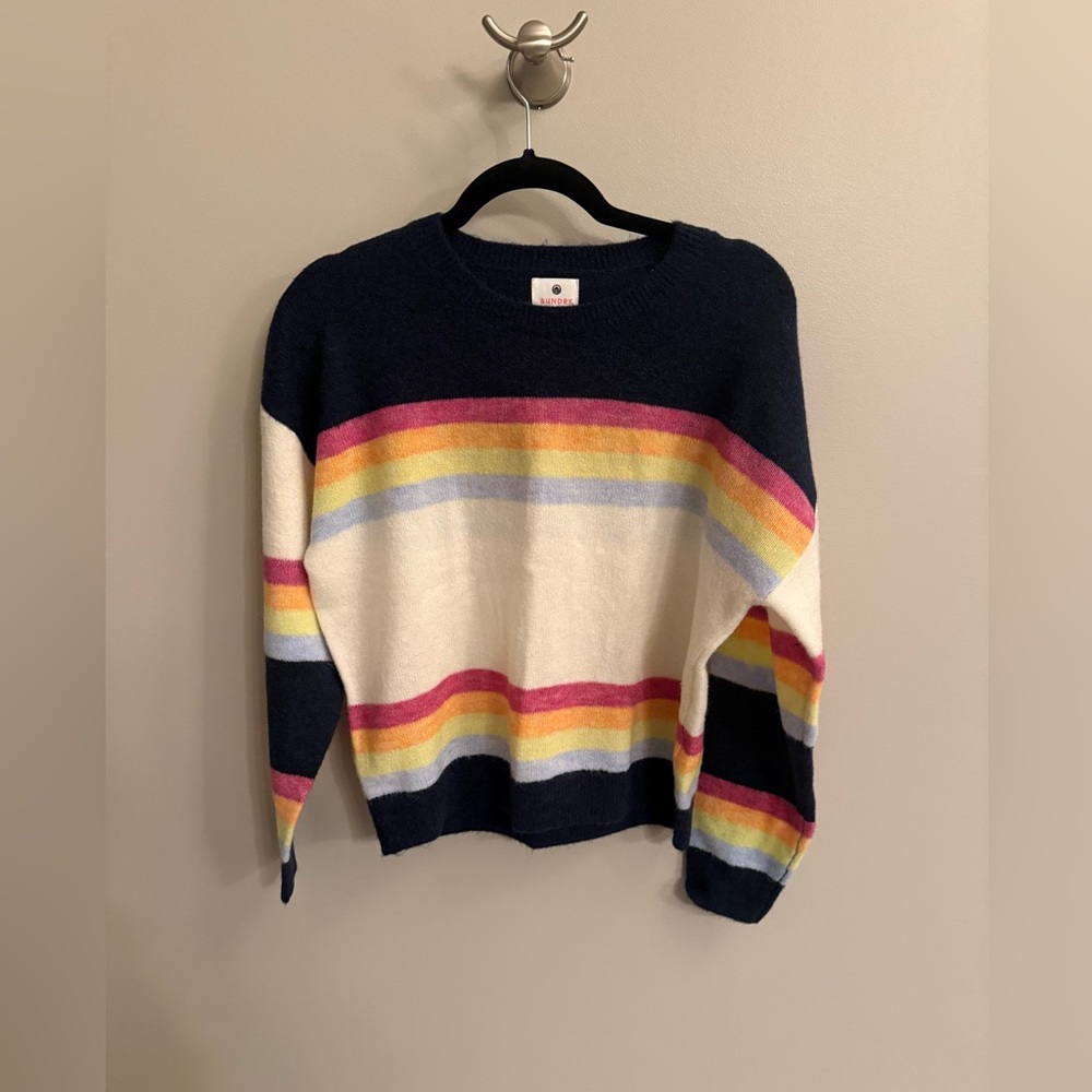 Sundry Navy and Rainbow Striped Sweater